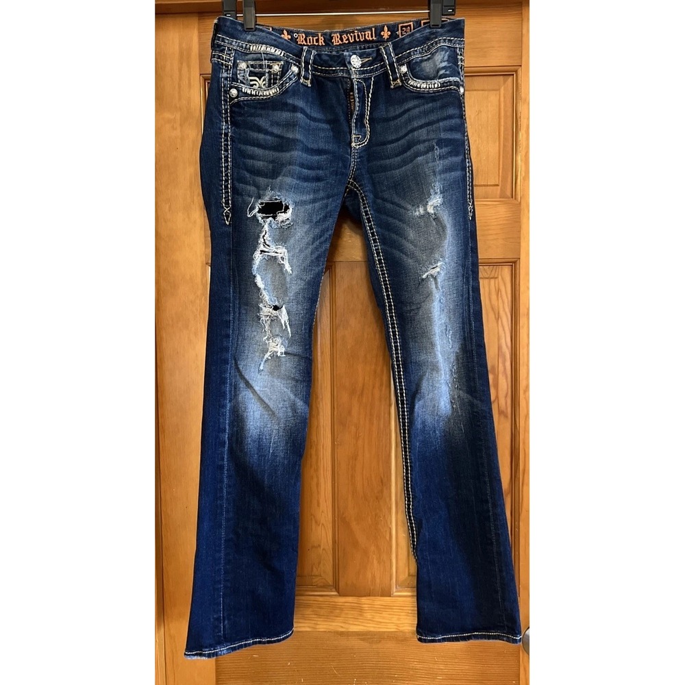 Rock Revival Karla Straight Jeans Women 29 Low Rise Distressed